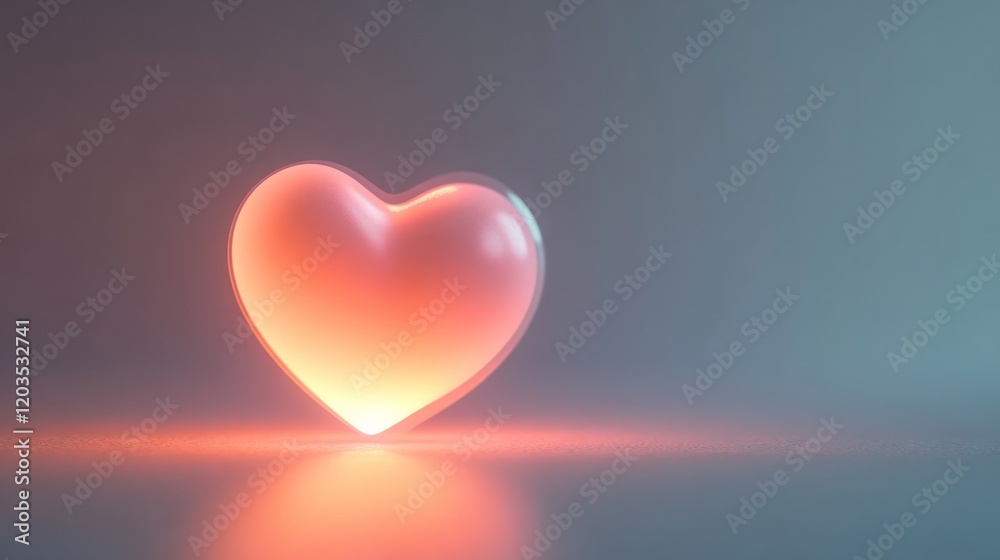 Minimalistic white background with a soft pink heart shape gently glowing in the center Minimalistic white background with a soft pink heart shape gently glowing in the center