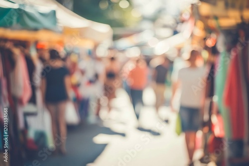 Wallpaper Mural Blurred background : people shopping at market fair in sunny day, Generative AI Torontodigital.ca