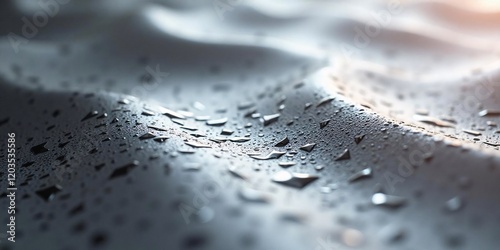 Close-up of water droplets on a fabric's surface, creating a mesmerizing texture and glistening effect.