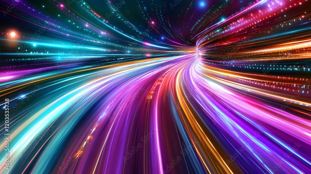 4. A high-speed data transfer visual, with packets of data moving rapidly between devices and servers 4. A high-speed data transfer visual, with packets of data moving rapidly between devices and servers