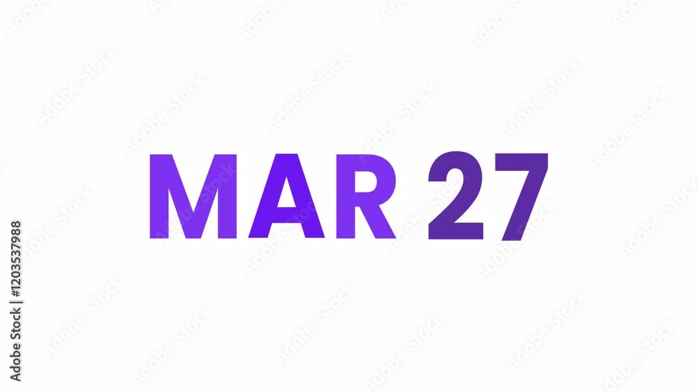 27th March calendar icon animation. Alpha matte with transparent background 4K resolution. 27th March calendar icon animation. Alpha matte with transparent background 4K resolution.