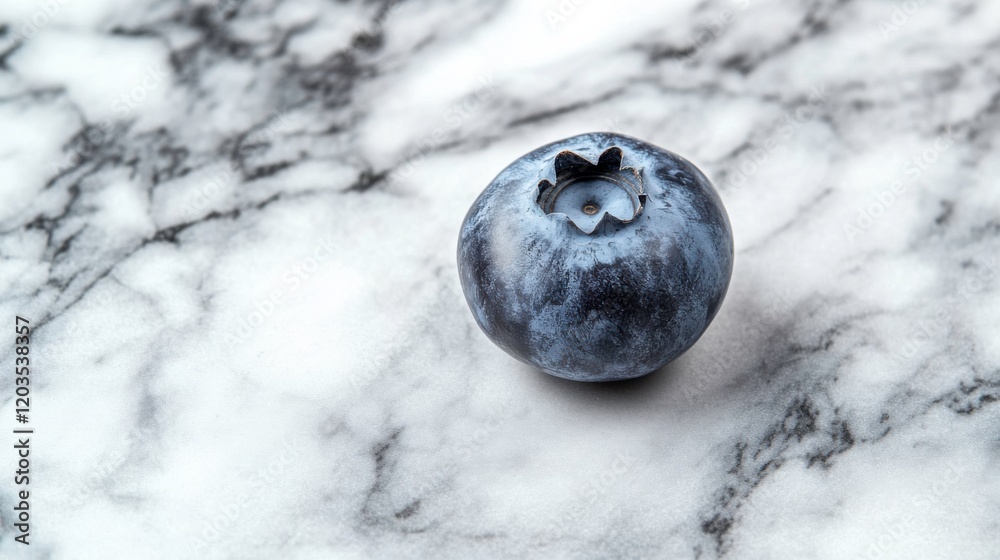 Single Blueberry Resting on Marble Surface Single Blueberry Resting on Marble Surface