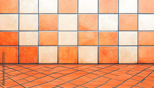 orange tile floor isolated on transparent background cutout