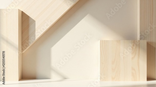 Wallpaper Mural Minimalist Wooden Blocks and Sunlight Shadows in a Simple Interior Setting Torontodigital.ca