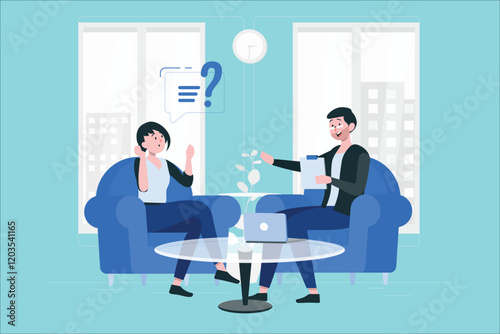 Business Consultation Illustration depicting a business meeting or consultation, representing business advice, consulting services, and strategic planning.