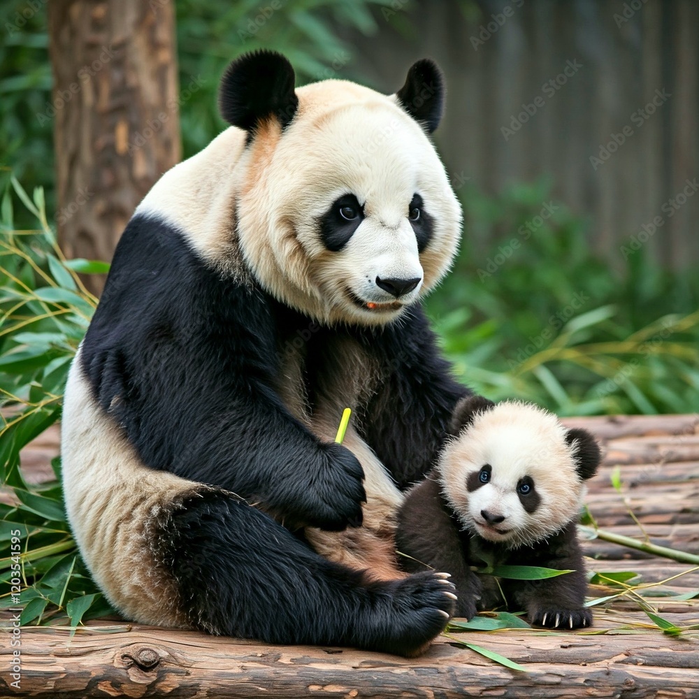Obraz premium giant panda eating bamboo
