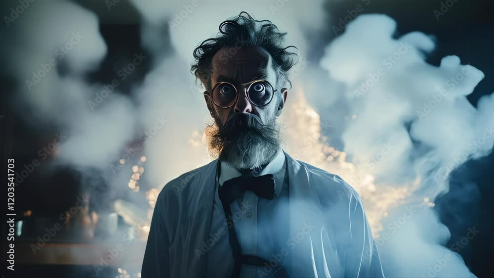 Mysterious Scientist Conducts Experiments in a Smoky Laboratory at Night, Creating a Captivating Atmosphere and Intrigue Mysterious Scientist Conducts Experiments in a Smoky Laboratory at Night, Creating a Captivating Atmosphere and Intrigue