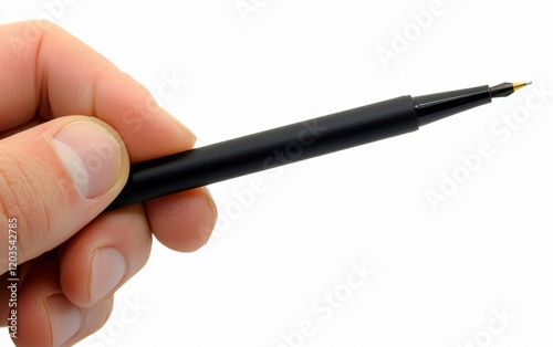 Closeup Hand Holding Black Pen Writing Tool