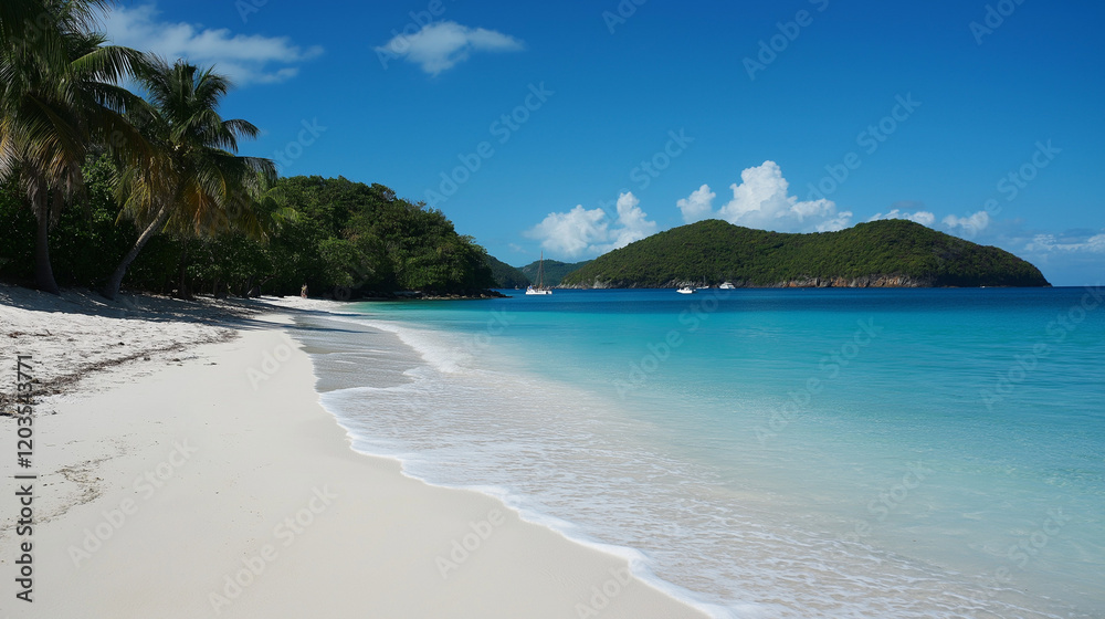 Sand Beach with Azure Ocean and Sunny Sky for Relaxing Tropical Vacation Sand Beach with Azure Ocean and Sunny Sky for Relaxing Tropical Vacation
