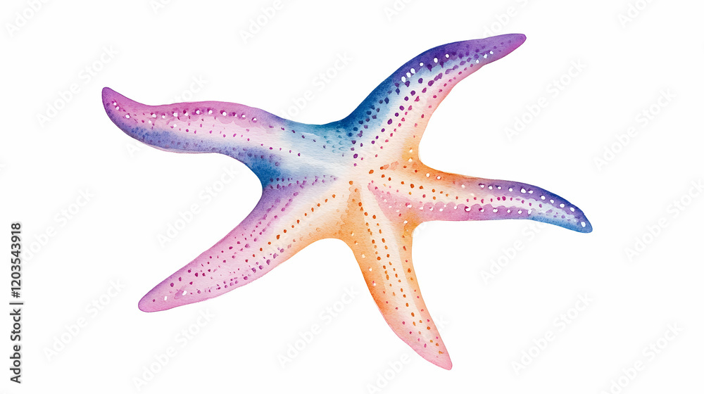 Watercolor starfish illustration, ocean theme, isolated on white, for design Watercolor starfish illustration, ocean theme, isolated on white, for design