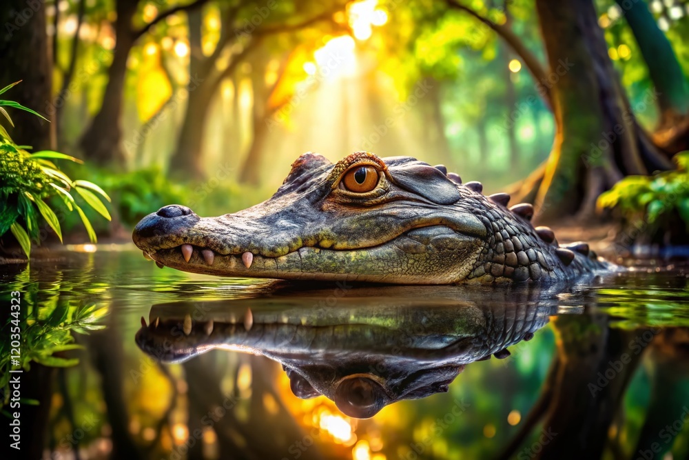 Alligator in Swamp, High-Resolution 8K Stock Photo: Majestic Reptile in Lush Wetland Alligator in Swamp, High-Resolution 8K Stock Photo: Majestic Reptile in Lush Wetland