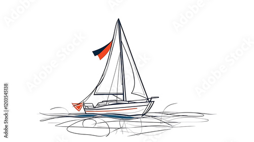 A sailboat is on the water with a red and blue flag on the mast. generated using AI