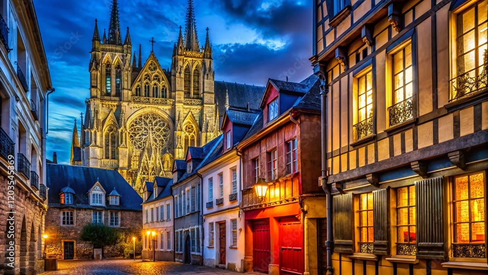 Fototapeta premium Amiens Cathedral Night Illumination, Pilgrim House, France - Macro Photography