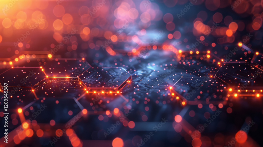 Fototapeta premium Glowing hexagonal pattern with futuristic lights