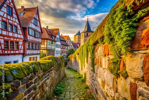 Ancient Buedingen City Wall: Candid Shot of Historical Stonework photo