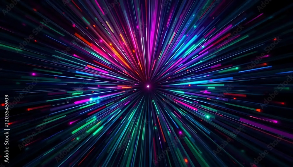 Abstract Neon Light Rays Expanding From Center Abstract Neon Light Rays Expanding From Center