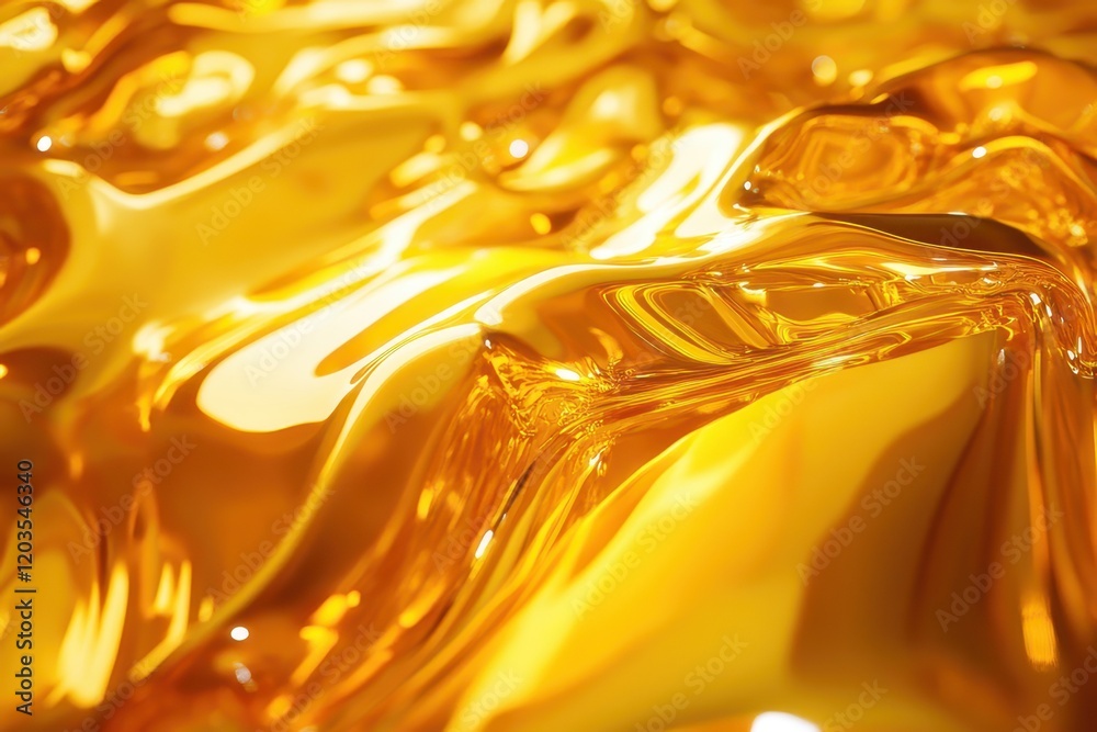 Glimmering golden waves of liquid in an abstract artistic expression beautifully reflecting light and depth. Generative AI