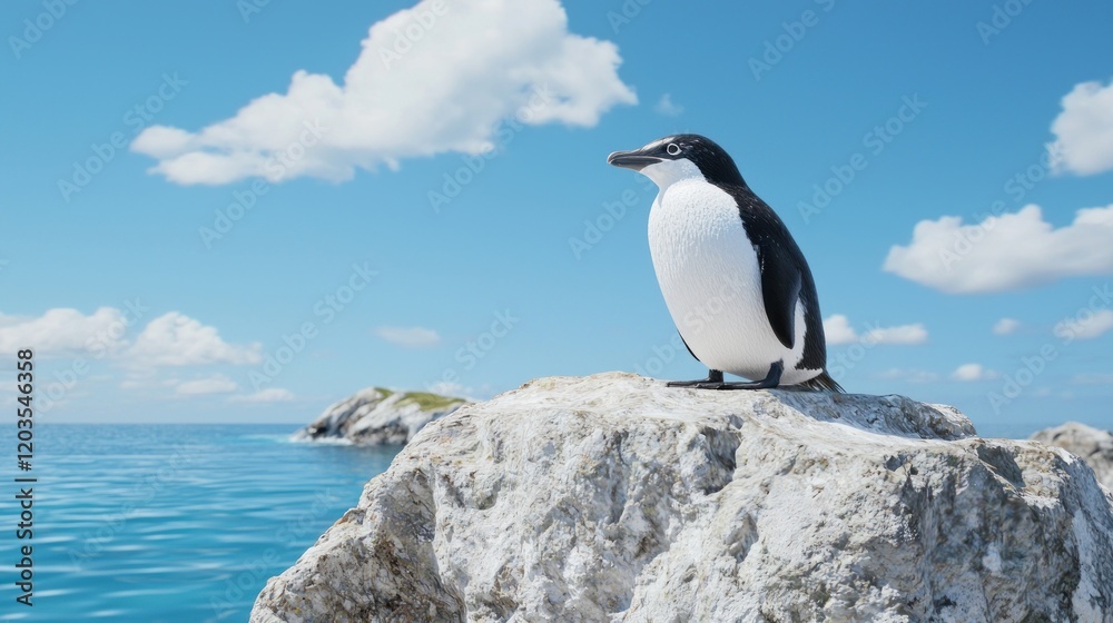 Naklejka premium Little penguin on coastal rock