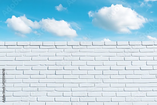 White Brick Wall Against a Clear Blue Sky