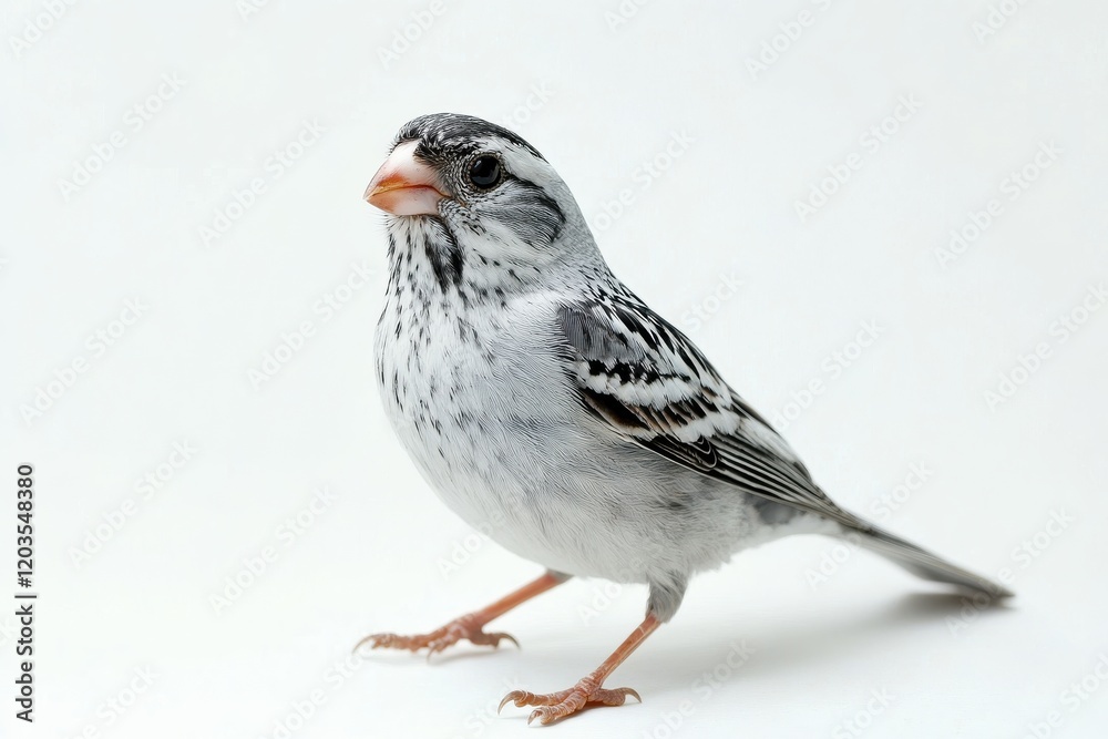 A small, grey and white bird with black stripes. A small, grey and white bird with black stripes.