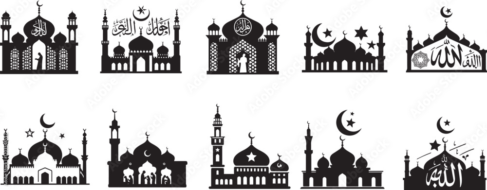 Fototapeta premium Mosque Icons Set of silhouette vector