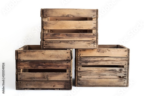 Two rustic wooden crates against a white background