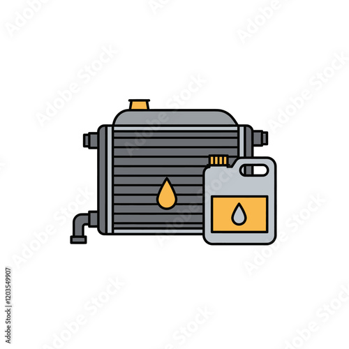 Radiator and Coolant: An illustration of a car radiator with a bottle of coolant. The image highlights the importance of maintaining proper coolant levels for optimal engine performance. 