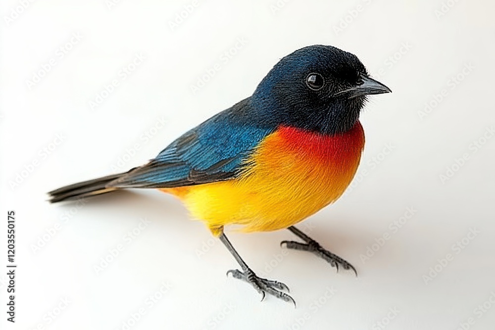 Fototapeta premium Vibrant small bird with blue, red, and yellow feathers.