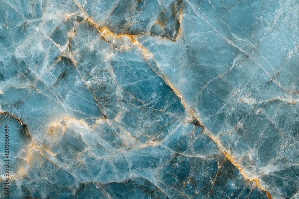 Obraz premium Ethereal blue marble showcasing intricate patterns and golden veins during a serene daylight moment. Generative AI