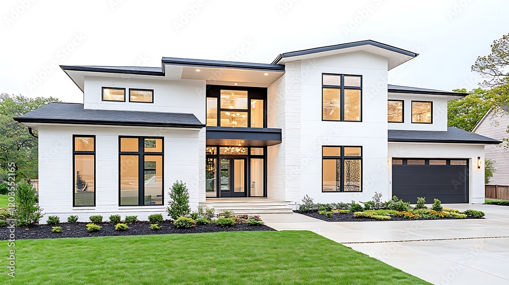 Fototapeta premium Modern White House Exterior Luxury Home Design