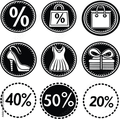 Linear icon set of discount