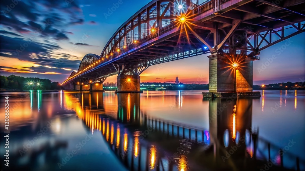 Atmospheric Low Light River Ob Under Bridge, Russia - Night Photography Atmospheric Low Light River Ob Under Bridge, Russia - Night Photography