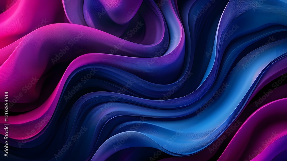 The image contains abstract wavy shapes in shades of pink, purple, and blue.  The colors blend seamlessly, creating a dynamic and flowing visual effect.