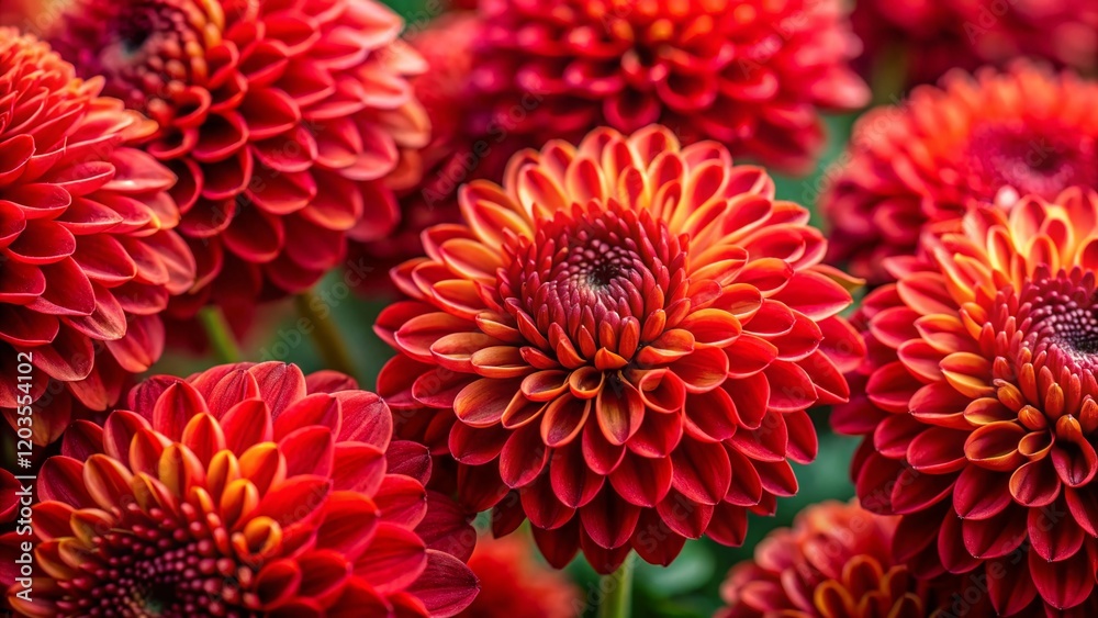 Autumn Abundance: Vibrant Red Chrysanthemum Inflorescence Close-Up Autumn Abundance: Vibrant Red Chrysanthemum Inflorescence Close-Up