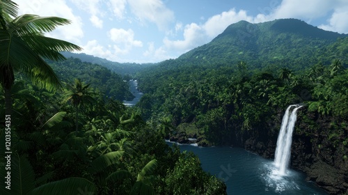 Lush Tropical Waterfall Landscape
