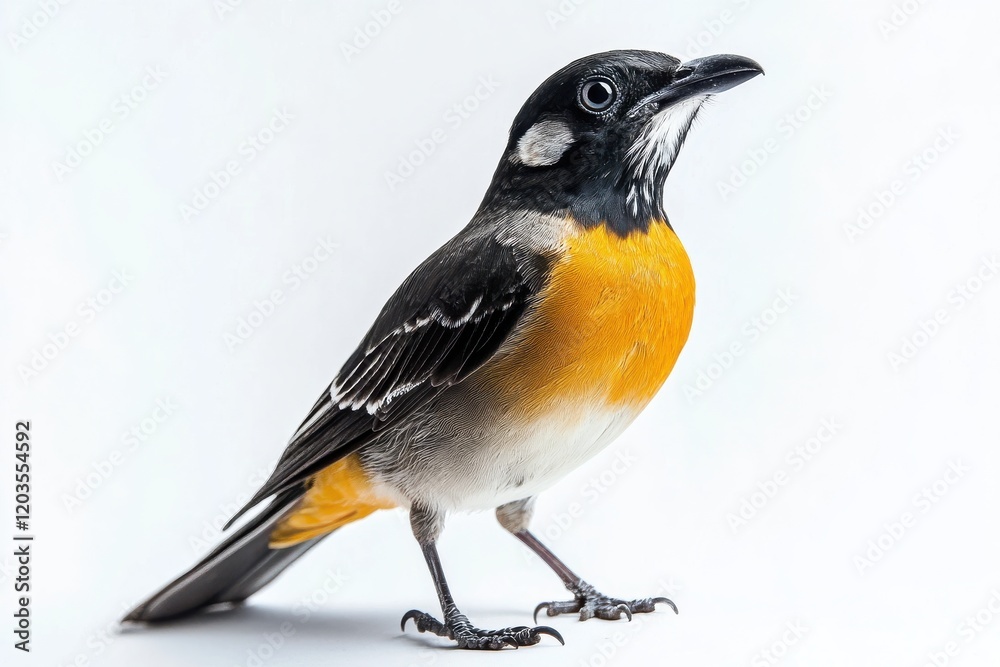 Obraz premium Vibrant Yellow-Orange Bird on White