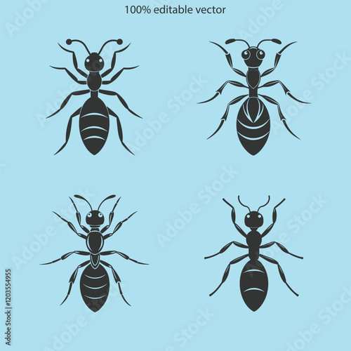 Ant silhouette vector illustration art design. Ant Vector Design Logo. Ant Illustration With Various Shapes on white background. 