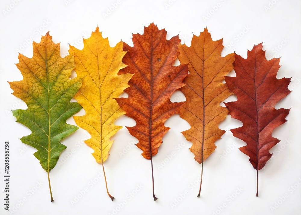 Autumn Oak Leaves Row White Background - Fall Nature Photography Stock Image Autumn Oak Leaves Row White Background - Fall Nature Photography Stock Image