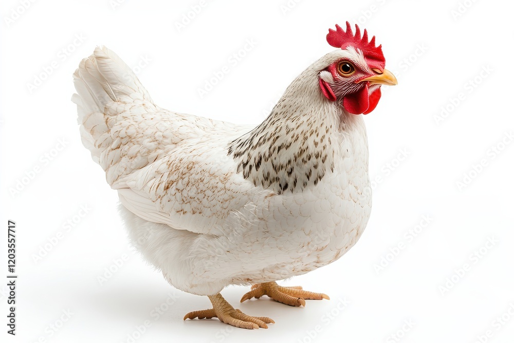 Fototapeta premium White hen with speckled feathers