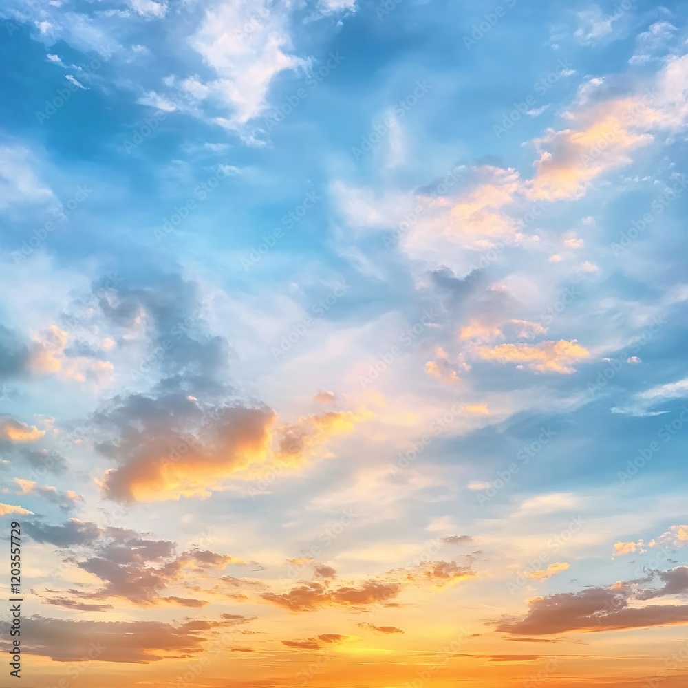 Fototapeta premium Stunning Sunset Sky, Vibrant Orange and Blue Cloudscape