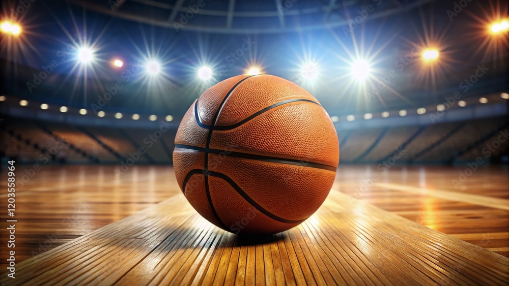 Basketball on Wooden Floor, Arena Background - Sport Photography Basketball on Wooden Floor, Arena Background - Sport Photography