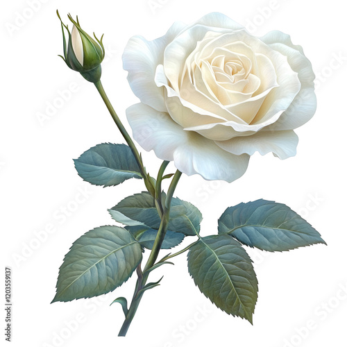 Spring White Rose Clipart Vector Illustration - Elegant Floral Design