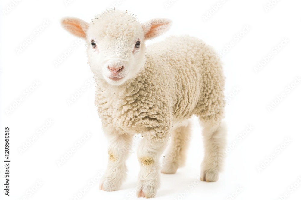 Fototapeta premium Adorable fluffy lamb on white background