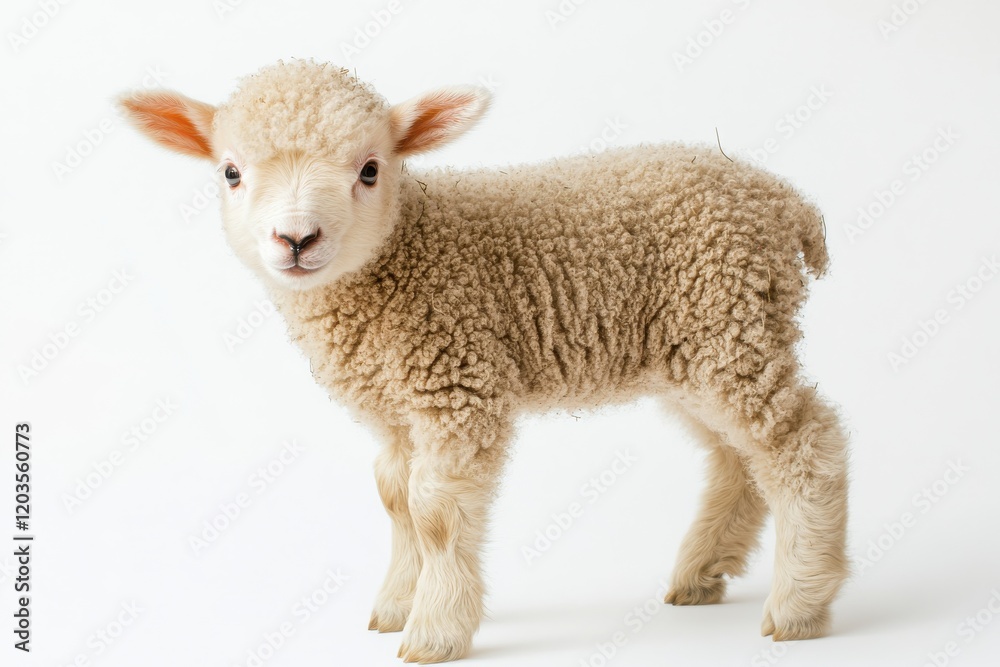 Obraz premium Adorable fluffy lamb on white background.