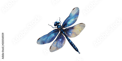 Blue dragonfly with detailed wings isolated on transparent background