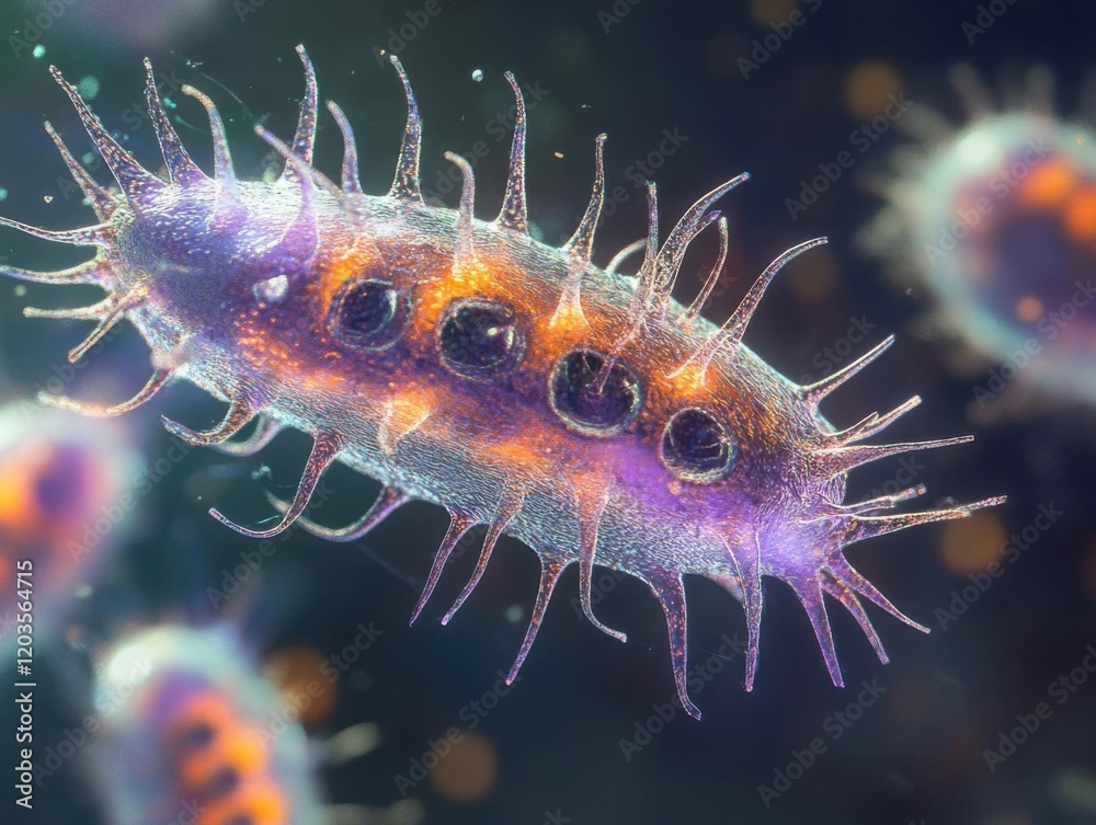 Close-up of vibrant microorganisms in water. Close-up of vibrant microorganisms in water.