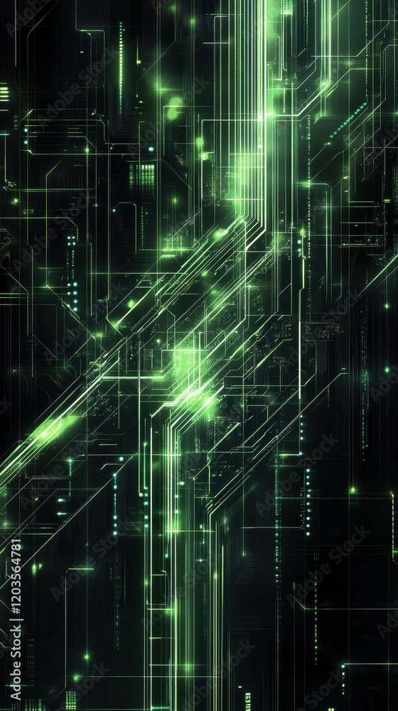 Futuristic abstract ai design with circuit board patterns in green and silver Futuristic abstract ai design with circuit board patterns in green and silver