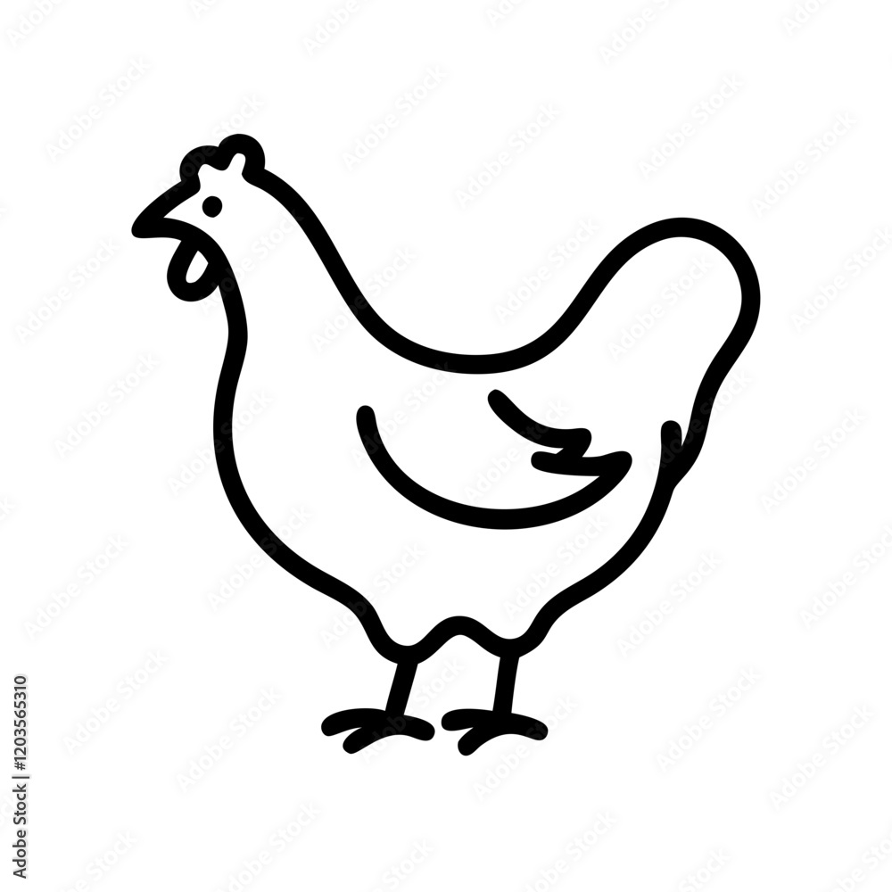 Minimalist Silhouette of a Chicken in Black Outline Vector Icon Illustration Minimalist Silhouette of a Chicken in Black Outline Vector Icon Illustration