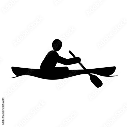 Simple Black Person Kayaking Silhouette Clipart