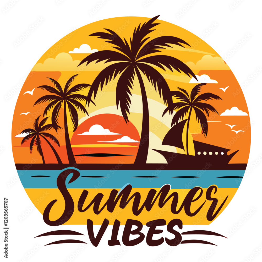 Fototapeta premium SUMMER VIBES TSHIRT DESIGN, SUMMER SURFING TSHIRT DESIGN